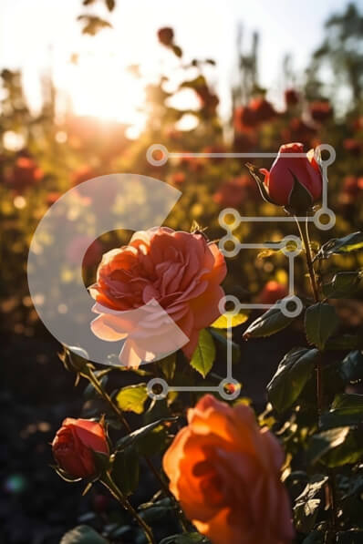 Intra Συλλεκτικό Ξύλινο Παζλ Plywood  4mm - Όμορφο χωράφι με πορτοκαλί τριαντάφυλλα με τη δύση του ηλίου Σε Ξύλινο Κουτί - Διαστάσεις: 10x10 cm – 25 κομμάτια