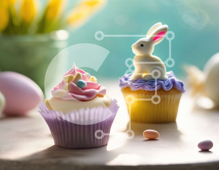 Intra Συλλεκτικό Ξύλινο Παζλ Plywood 4mm - Πασχαλινά cupcakes με ειδώλιο λαγουδάκι και πασχαλινό αυγό Σε Ξύλινο Κουτί - Διαστάσεις: 10x10 cm – 25 κομμάτια - Image 1