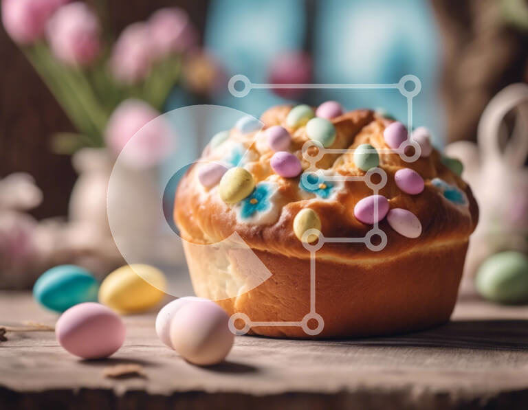 Intra Συλλεκτικό Ξύλινο Παζλ Plywood  4mm - Πολύχρωμο Πασχαλινό Cupcake με αυγά σε ξύλινο τραπέζι Σε Ξύλινο Κουτί - Διαστάσεις: 10x10 cm – 25 κομμάτια