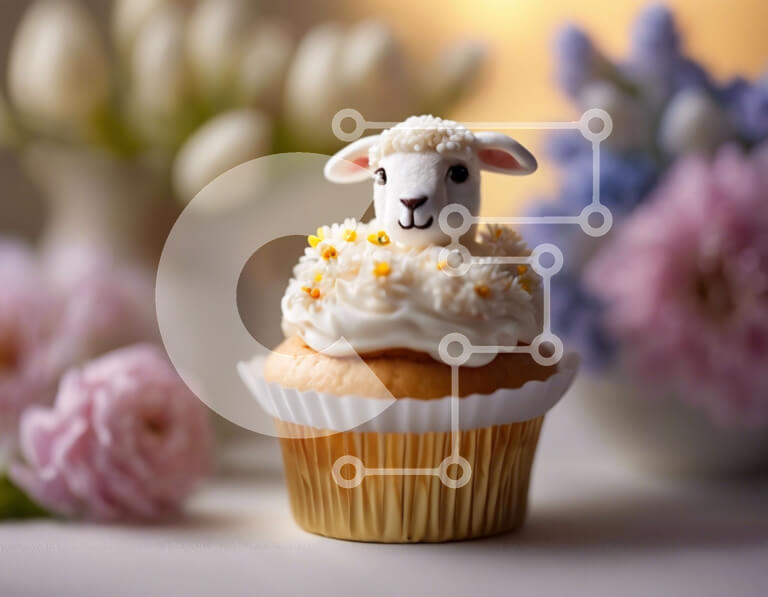 Intra Συλλεκτικό Ξύλινο Παζλ Plywood  4mm - Αξιολάτρευτο πρόβατο cupcake με λουλούδια Σε Ξύλινο Κουτί - Διαστάσεις: 10x10 cm – 25 κομμάτια