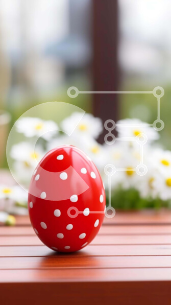 Intra Συλλεκτικό Ξύλινο Παζλ Plywood  4mm - Κόκκινη πουά μπάλα και λευκά λουλούδια σε ξύλινο τραπέζι Σε Ξύλινο Κουτί - Διαστάσεις: 10x10 cm – 25 κομμάτια