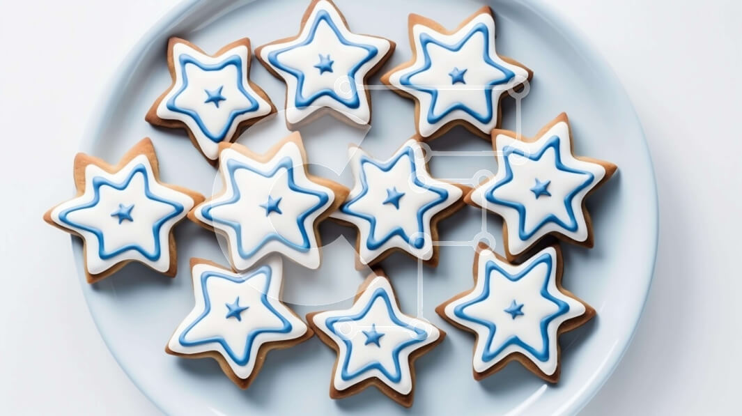 Intra Συλλεκτικό Ξύλινο Παζλ Plywood  4mm - Μπισκότα σε σχήμα μπλε αστεριού σε ένα πιάτο Σε Ξύλινο Κουτί - Διαστάσεις: 10x10 cm – 25 κομμάτια