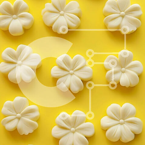 Intra Συλλεκτικό Ξύλινο Παζλ Plywood 4mm - Διάφορα μπισκότα φοντάν σε σχήμα λουλουδιού σε πορτοκαλί φόντο Σε Ξύλινο Κουτί - Διαστάσεις: 10x10 cm – 25 κομμάτια - Image 1