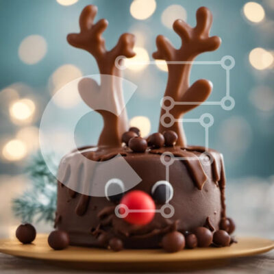 Intra Συλλεκτικό Ξύλινο Παζλ Plywood  4mm - Σοκολατένιο Κέικ Κέρατος Τάρανδος με Εορταστικές Διακοσμήσεις Σε Ξύλινο Κουτί - Διαστάσεις: 10x10 cm – 25 κομμάτια - Image 1