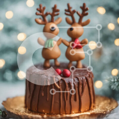 Intra Συλλεκτικό Ξύλινο Παζλ Plywood  4mm - Κέικ σοκολάτας διακοσμημένο με ειδώλια ταράνδου Σε Ξύλινο Κουτί - Διαστάσεις: 10x10 cm – 25 κομμάτια - Image 1