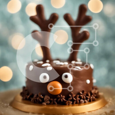 Intra Συλλεκτικό Ξύλινο Παζλ Plywood  4mm - Κέικ σοκολάτας διακοσμημένο με κέρατα ταράνδου και μάτια Σε Ξύλινο Κουτί - Διαστάσεις: 10x10 cm – 25 κομμάτια - Image 1