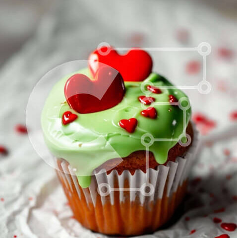 Intra Συλλεκτικό Ξύλινο Παζλ Plywood  4mm - Cupcake με πράσινο παγωμένο και κόκκινες καρδιές στη Λευκή Βίβλο Σε Ξύλινο Κουτί - Διαστάσεις: 10x10 cm – 25 κομμάτια - Image 1