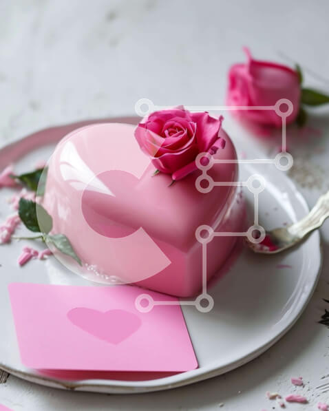 Intra Συλλεκτικό Ξύλινο Παζλ Plywood  4mm - Τούρτα σε σχήμα καρδιάς με ροζ τριαντάφυλλο για την ημέρα του Αγίου Βαλεντίνου Σε Ξύλινο Κουτί - Διαστάσεις: 10x10 cm – 25 κομμάτια