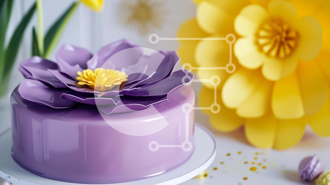 Intra Συλλεκτικό Ξύλινο Παζλ Plywood  4mm - Πορφυρό κέικ λουλουδιών στο τραπέζι με κίτρινα λουλούδια Σε Ξύλινο Κουτί - Διαστάσεις: 10x10 cm – 25 κομμάτια