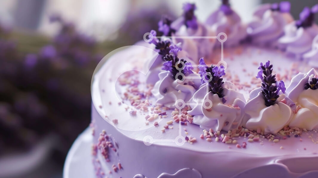 Intra Συλλεκτικό Ξύλινο Παζλ Plywood  4mm - Μωβ κέικ με λουλούδια λεβάντας και ψεκασμούς Σε Ξύλινο Κουτί - Διαστάσεις: 10x10 cm – 25 κομμάτια