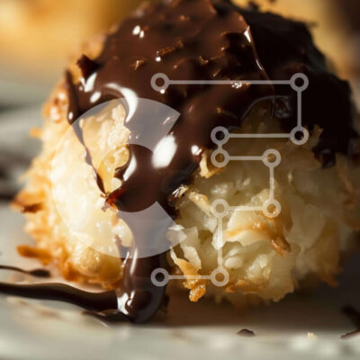 Intra Συλλεκτικό Ξύλινο Παζλ Plywood 4mm - Επιδόρπιο καρύδας καλυμμένο με σοκολάτα σε λευκό πιάτο Σε Ξύλινο Κουτί - Διαστάσεις: 10x10 cm – 25 κομμάτια - Image 1