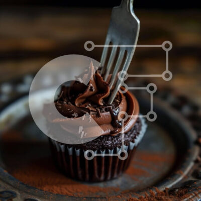 Intra Συλλεκτικό Ξύλινο Παζλ Plywood  4mm - Cupcake σοκολάτας σε σιδερένιο πιάτο με πιρούνι Σε Ξύλινο Κουτί - Διαστάσεις: 10x10 cm – 25 κομμάτια - Image 1