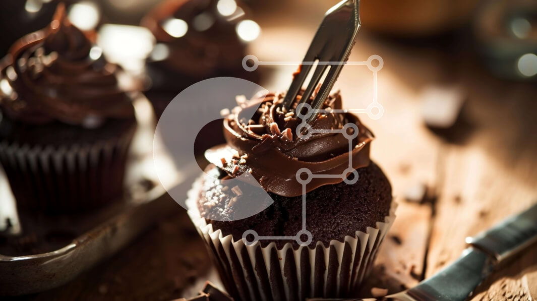 Intra Συλλεκτικό Ξύλινο Παζλ Plywood  4mm - Cupcakes σοκολάτας με πιρούνια και ασημικά Σε Ξύλινο Κουτί - Διαστάσεις: 10x10 cm – 25 κομμάτια