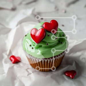 Intra Συλλεκτικό Ξύλινο Παζλ Plywood  4mm - Πράσινο παγωμένο cupcake με κόκκινες καρδιές σε τσαλακωμένο χαρτί Σε Ξύλινο Κουτί - Διαστάσεις: 10x10 cm – 25 κομμάτια