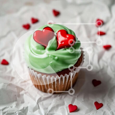 Intra Συλλεκτικό Ξύλινο Παζλ Plywood 4mm - Cupcake με Green Frosting και Κόκκινες Καρδιές Σε Ξύλινο Κουτί - Διαστάσεις: 10x10 cm – 25 κομμάτια - Image 1