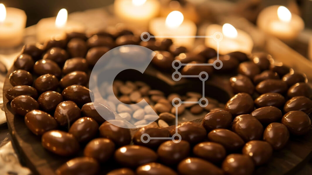 Intra Συλλεκτικό Ξύλινο Παζλ Plywood  4mm - Σύνθεση σοκολάτας και αμύγδαλου σε σχήμα καρδιάς με κεριά Σε Ξύλινο Κουτί - Διαστάσεις: 10x10 cm – 25 κομμάτια