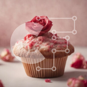 Intra Συλλεκτικό Ξύλινο Παζλ Plywood  4mm - Cupcake με ροζ τριαντάφυλλα σε ένα τραπέζι Σε Ξύλινο Κουτί - Διαστάσεις: 10x10 cm – 25 κομμάτια - Image 1