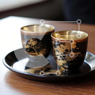 Intra Συλλεκτικό Ξύλινο Παζλ Plywood  4mm - Κομψά μαύρα και χρυσά κύπελλα στο δίσκο Σε Ξύλινο Κουτί - Διαστάσεις: 10x10 cm – 25 κομμάτια - Image 1