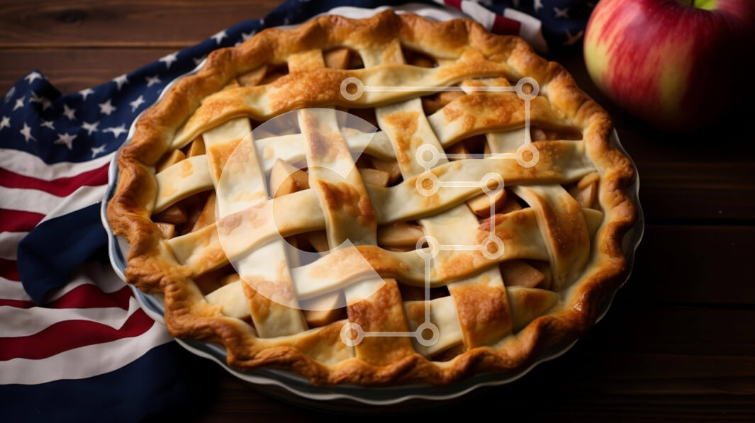 Intra Συλλεκτικό Ξύλινο Παζλ Plywood  4mm - Μηλόπιτα με αμερικανική σημαία σε ξύλινο τραπέζι Σε Ξύλινο Κουτί - Διαστάσεις: 10x10 cm – 25 κομμάτια