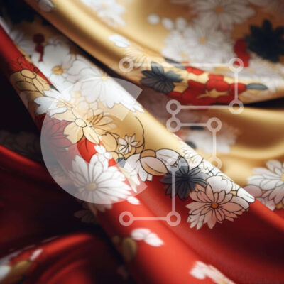 Intra Συλλεκτικό Ξύλινο Παζλ Plywood  4mm - Κοντινό πλάνο κόκκινο, κίτρινο και λευκό λουλουδάτο ύφασμα με σχέδια Σε Ξύλινο Κουτί - Διαστάσεις: 10x10 cm – 25 κομμάτια - Image 1