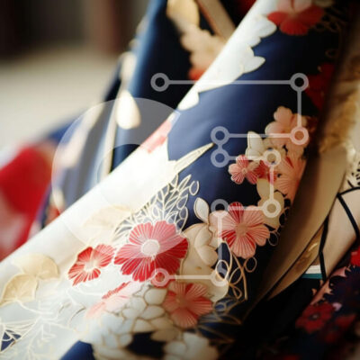 Intra Συλλεκτικό Ξύλινο Παζλ Plywood  4mm - Μπλε, κόκκινο και λευκό ύφασμα με μοτίβο με λουλούδια Σε Ξύλινο Κουτί - Διαστάσεις: 10x10 cm – 25 κομμάτια - Image 1