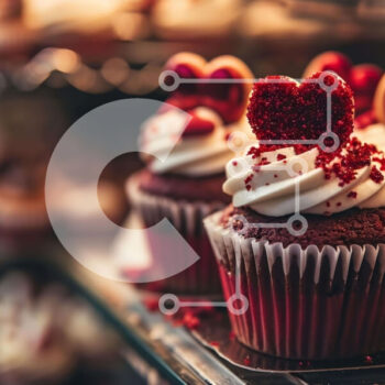 Intra Συλλεκτικό Ξύλινο Παζλ Plywood  4mm - Cupcakes για την ημέρα του Αγίου Βαλεντίνου με Red Frosting και Πασπαλίσματα σε σχήμα καρδιάς Σε Ξύλινο Κουτί - Διαστάσεις: 10x10 cm – 25 κομμάτια - Image 1