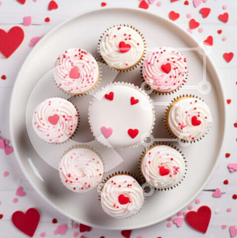 Intra Συλλεκτικό Ξύλινο Παζλ Plywood  4mm - Cupcakes του Αγίου Βαλεντίνου με κόκκινες και λευκές καρδιές Σε Ξύλινο Κουτί - Διαστάσεις: 10x10 cm – 25 κομμάτια - Image 1