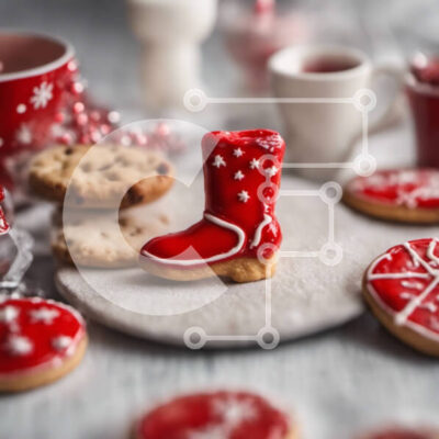 Intra Συλλεκτικό Ξύλινο Παζλ Plywood  4mm - Δίσκος με μπισκότα με κόκκινες μπότες χιονιού Σε Ξύλινο Κουτί - Διαστάσεις: 10x10 cm – 25 κομμάτια - Image 1