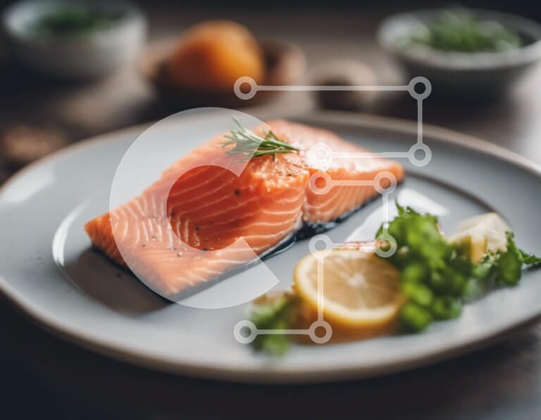 Intra Συλλεκτικό Ξύλινο Παζλ Plywood  4mm - Νόστιμο πιάτο σολομού σε λευκό πιάτο Σε Ξύλινο Κουτί - Διαστάσεις: 10x10 cm – 25 κομμάτια