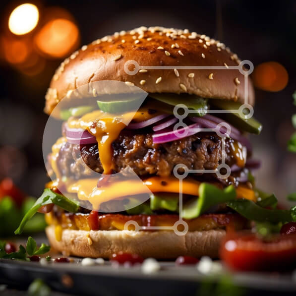 Intra Συλλεκτικό Ξύλινο Παζλ Plywood  4mm - Λαχταριστό Cheeseburger με μπέικον, τυρί Cheddar και φρέσκα λαχανικά Σε Ξύλινο Κουτί - Διαστάσεις: 10x10 cm – 25 κομμάτια