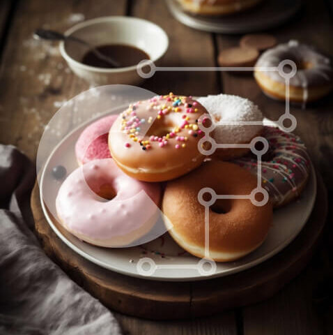 Intra Συλλεκτικό Ξύλινο Παζλ Plywood 4mm - Νόστιμη εικόνα από γλασαρισμένα ντόνατς με ψεκασμούς Σε Ξύλινο Κουτί - Διαστάσεις: 10x10 cm – 25 κομμάτια - Image 1