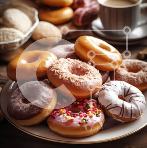 Intra Συλλεκτικό Ξύλινο Παζλ Plywood  4mm - Νόστιμη εικόνα με ντόνατς με καφέ Σε Ξύλινο Κουτί - Διαστάσεις: 10x10 cm – 25 κομμάτια - Image 1