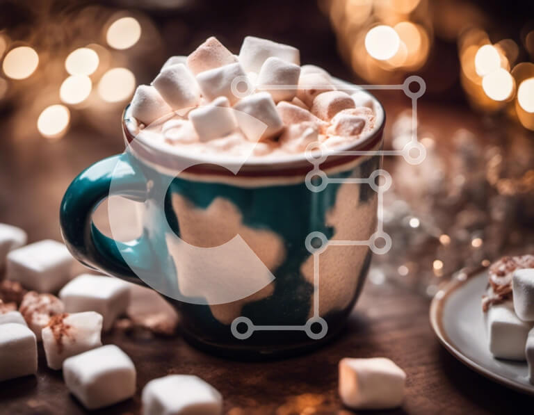Intra Συλλεκτικό Ξύλινο Παζλ Plywood  4mm - Ζεστό κακάο με Marshmallows και καραμέλα σε ένα γιορτινό τραπέζι Σε Ξύλινο Κουτί - Διαστάσεις: 10x10 cm – 25 κομμάτια - Image 1
