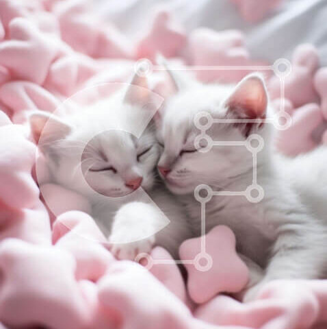 Intra Συλλεκτικό Ξύλινο Παζλ Plywood 4mm - Δύο λευκά γατάκια που κοιμούνται σε ένα κρεβάτι με ροζ αστέρια Σε Ξύλινο Κουτί - Διαστάσεις: 10x10 cm – 25 κομμάτια - Image 1