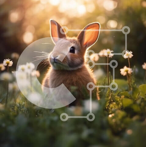 Intra Συλλεκτικό Ξύλινο Παζλ Plywood  4mm - Όμορφη εικόνα ενός καφέ κουνελιού σε ένα χωράφι με μαργαρίτες στο ηλιοβασίλεμα Σε Ξύλινο Κουτί - Διαστάσεις: 10x10 cm – 25 κομμάτια - Image 1