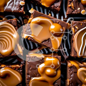 Intra Συλλεκτικό Ξύλινο Παζλ Plywood  4mm - Κοντινό πλάνο του Decadent Brownies σοκολάτας με σάλτσα καραμέλας και ξηρούς καρπούς Σε Ξύλινο Κουτί - Διαστάσεις: 10x10 cm – 25 κομμάτια