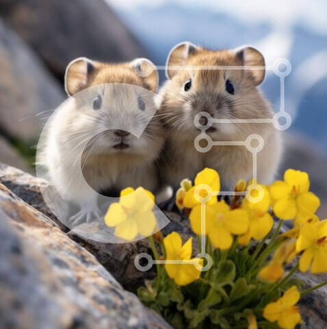 Intra Συλλεκτικό Ξύλινο Παζλ Plywood 4mm - Αξιολάτρευτη εικόνα χάμστερ σε βράχο με κίτρινα λουλούδια Σε Ξύλινο Κουτί - Διαστάσεις: 10x10 cm – 25 κομμάτια - Image 1