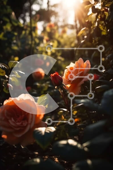 Intra Συλλεκτικό Ξύλινο Παζλ Plywood  4mm - Όμορφα πορτοκαλί τριαντάφυλλα σε έναν κήπο στο ηλιοβασίλεμα Σε Ξύλινο Κουτί - Διαστάσεις: 10x10 cm – 25 κομμάτια