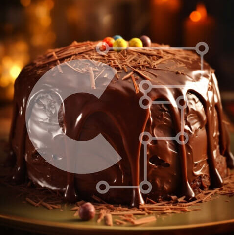 Intra Συλλεκτικό Ξύλινο Παζλ Plywood  4mm - Λαχταριστό κέικ σοκολάτας με γλάσο σοκολάτας και πολύχρωμες καραμέλες Σε Ξύλινο Κουτί - Διαστάσεις: 10x10 cm – 25 κομμάτια - Image 1