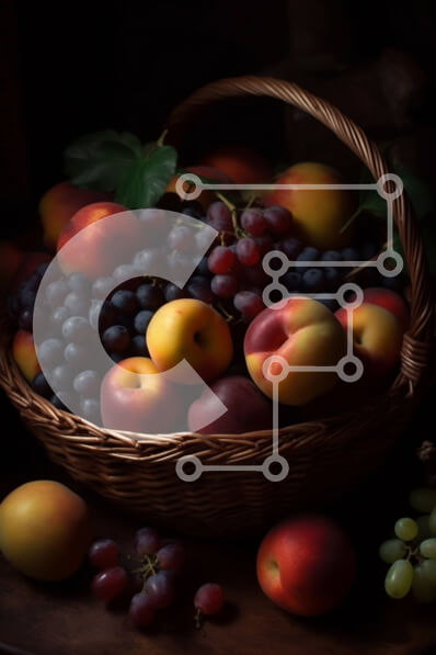 Intra Συλλεκτικό Ξύλινο Παζλ Plywood  4mm - Όμορφη εικόνα ενός καλαθιού με ροδάκινα και σταφύλια Σε Ξύλινο Κουτί - Διαστάσεις: 10x10 cm – 25 κομμάτια