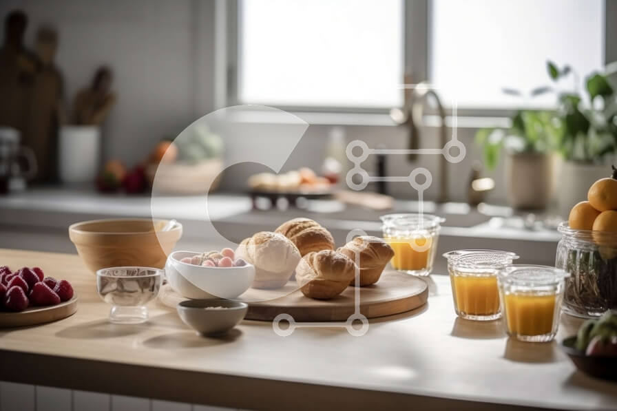 Intra Συλλεκτικό Ξύλινο Παζλ Plywood  4mm - Φωτεινό και φιλόξενο σκηνικό πρωινού με φρέσκο ​​φαγητό και θέα στον κήπο Σε Ξύλινο Κουτί - Διαστάσεις: 10x10 cm – 25 κομμάτια