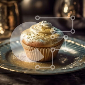 Intra Συλλεκτικό Ξύλινο Παζλ Plywood  4mm - Νόστιμο Cupcake με Λευκό Πάγωμα και Πασπαλίσματα Χρυσού σε Ασημένιο Πιάτο Σε Ξύλινο Κουτί - Διαστάσεις: 10x10 cm – 25 κομμάτια