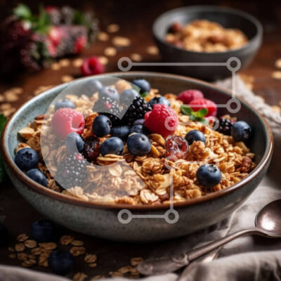 Intra Συλλεκτικό Ξύλινο Παζλ Plywood  4mm - Ιδέα για υγιεινό πρωινό: Granola με μούρα και αμύγδαλα Σε Ξύλινο Κουτί - Διαστάσεις: 10x10 cm – 25 κομμάτια - Image 1