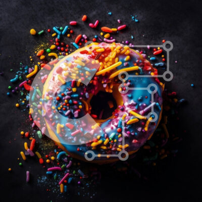 Intra Συλλεκτικό Ξύλινο Παζλ Plywood  4mm - Νόστιμη εικόνα του πολύχρωμου γυαλισμένου ντόνατ με ψεκασμούς σε σκούρο φόντο Σε Ξύλινο Κουτί - Διαστάσεις: 10x10 cm – 25 κομμάτια - Image 1