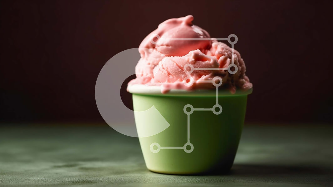 Intra Συλλεκτικό Ξύλινο Παζλ Plywood  4mm - Νόστιμη εικόνα του ροζ παγωτού σε ένα πράσινο μπολ σε μια σκοτεινή επιφάνεια Σε Ξύλινο Κουτί - Διαστάσεις: 10x10 cm – 25 κομμάτια