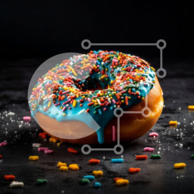 Intra Συλλεκτικό Ξύλινο Παζλ Plywood  4mm - Νόστιμη εικόνα μπλε παγωμένου ντόνατ με πολύχρωμα ψεκάσματα σε σκούρο φόντο Σε Ξύλινο Κουτί - Διαστάσεις: 10x10 cm – 25 κομμάτια - Image 1