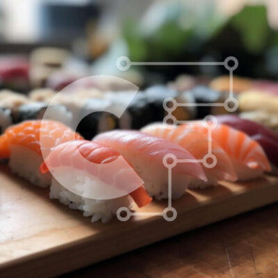 Intra Συλλεκτικό Ξύλινο Παζλ Plywood  4mm - Νόστιμη πιατέλα σούσι με ρολά σολομού, τόνου και αβοκάντο Σε Ξύλινο Κουτί - Διαστάσεις: 10x10 cm – 25 κομμάτια - Image 1