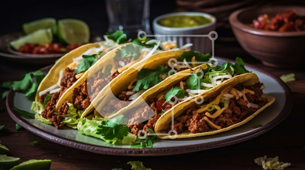 Intra Συλλεκτικό Ξύλινο Παζλ Plywood  4mm - Λαχταριστή εικόνα τριών tacos με κρέας, μαρούλι και τυρί Σε Ξύλινο Κουτί - Διαστάσεις: 10x10 cm – 25 κομμάτια