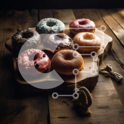 Intra Συλλεκτικό Ξύλινο Παζλ Plywood  4mm - Νόστιμη εικόνα με γλασαρισμένα ντόνατς σε ξύλινο ξύλο κοπής Σε Ξύλινο Κουτί - Διαστάσεις: 10x10 cm – 25 κομμάτια - Image 1