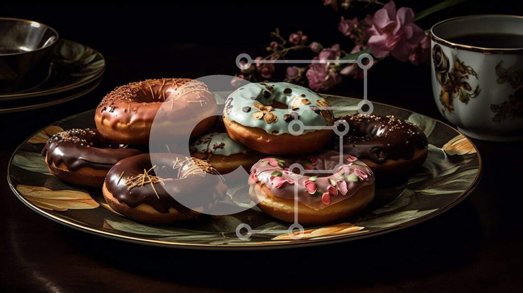 Intra Συλλεκτικό Ξύλινο Παζλ Plywood  4mm - Λαχταριστό πιάτο γλασαρισμένα ντόνατς με ροζ και κίτρινο γλάσο και ψεκασμούς Σε Ξύλινο Κουτί - Διαστάσεις: 10x10 cm – 25 κομμάτια